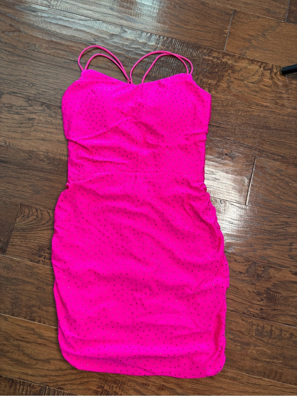 Rhinestone-Embellished Pink Mini Bodycon Dress, S